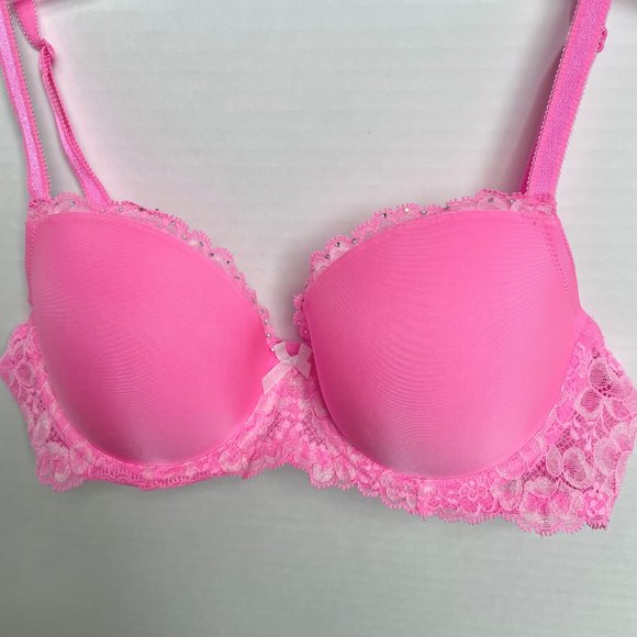 Victoria's Secret Retro Dream Angels Demi Bra 34C Shimmer Lace Neon Coral Pink - Picture 9 of 12